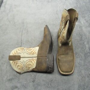 Ariat Western Boots Kids US1 UK13 EU 32 Square Toe Cowboy Storm Tan Embroidered